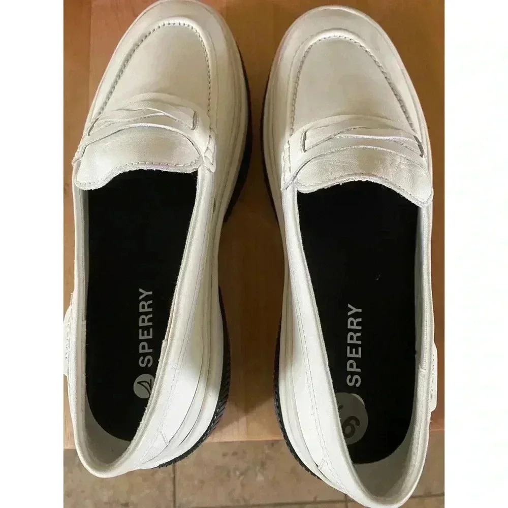 New Sperry Highland White Leather Upper Penny Loafer Platform Academia Preppy9.5 - Picture 3 of 15